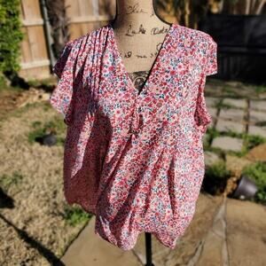 CAROLINA belle floral flutter sleeve pin tucked blouse plus size 2X NEW!!!!